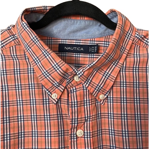 Nautica Other - Nautica 100% Cotton Mens Plaid Orange Button Up Dress Shirt Size 2XL